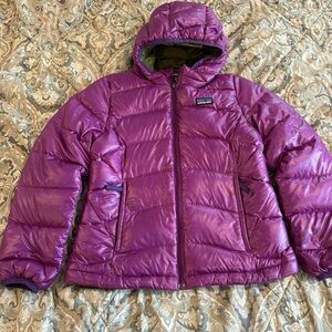 Patagonia Girls Hi-Loft Down Hooded Winter Snow Jacket Purple Size Small